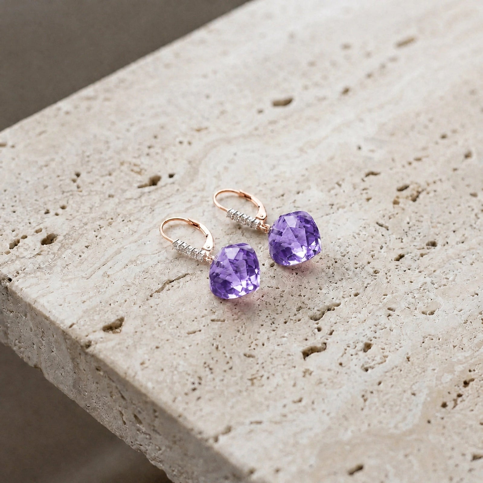 Rose Gold Earrings Amethyst 10K — Stella