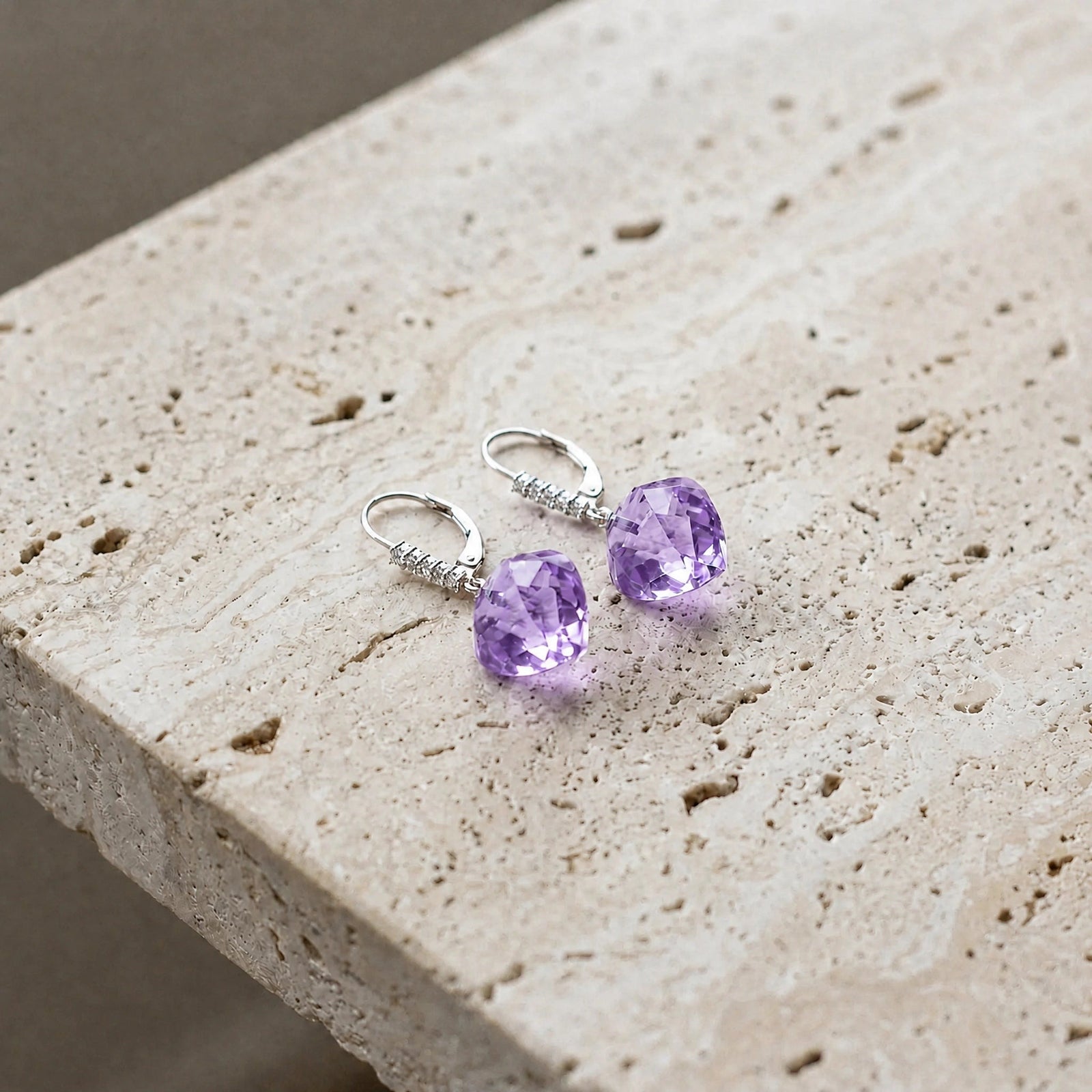 White Gold Earrings Amethyst 10K — Stella