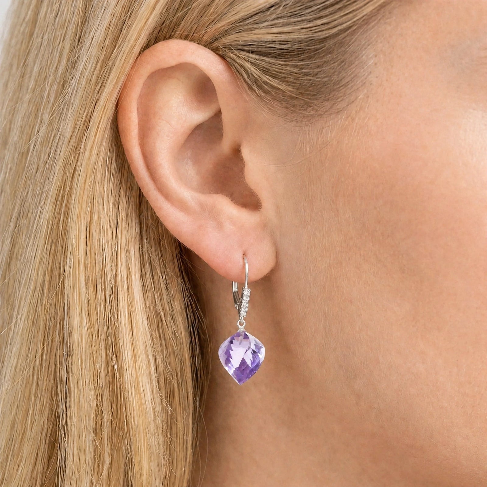White Gold Earrings Amethyst 10K — Stella