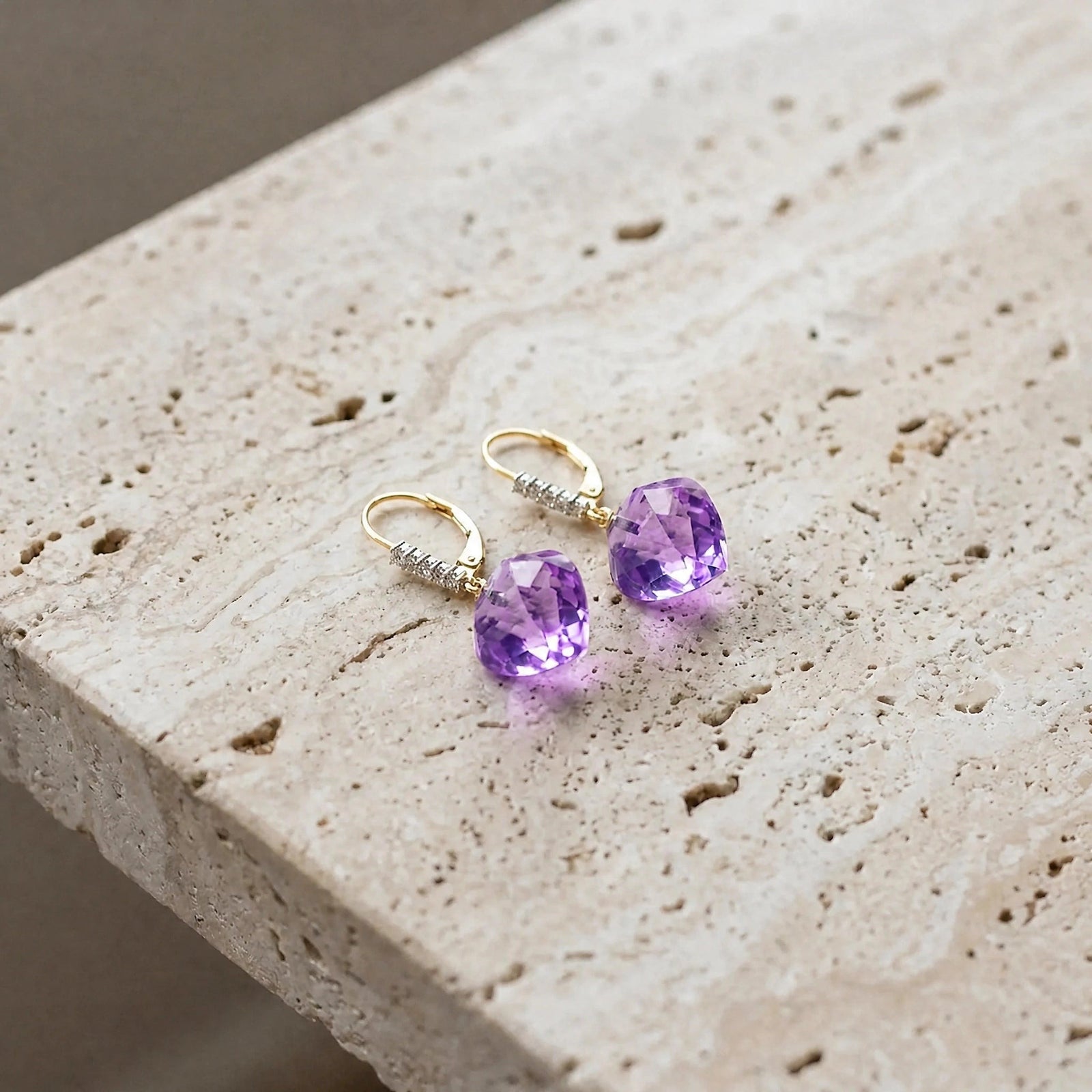 Yellow Gold Earrings Amethyst 10K — Stella