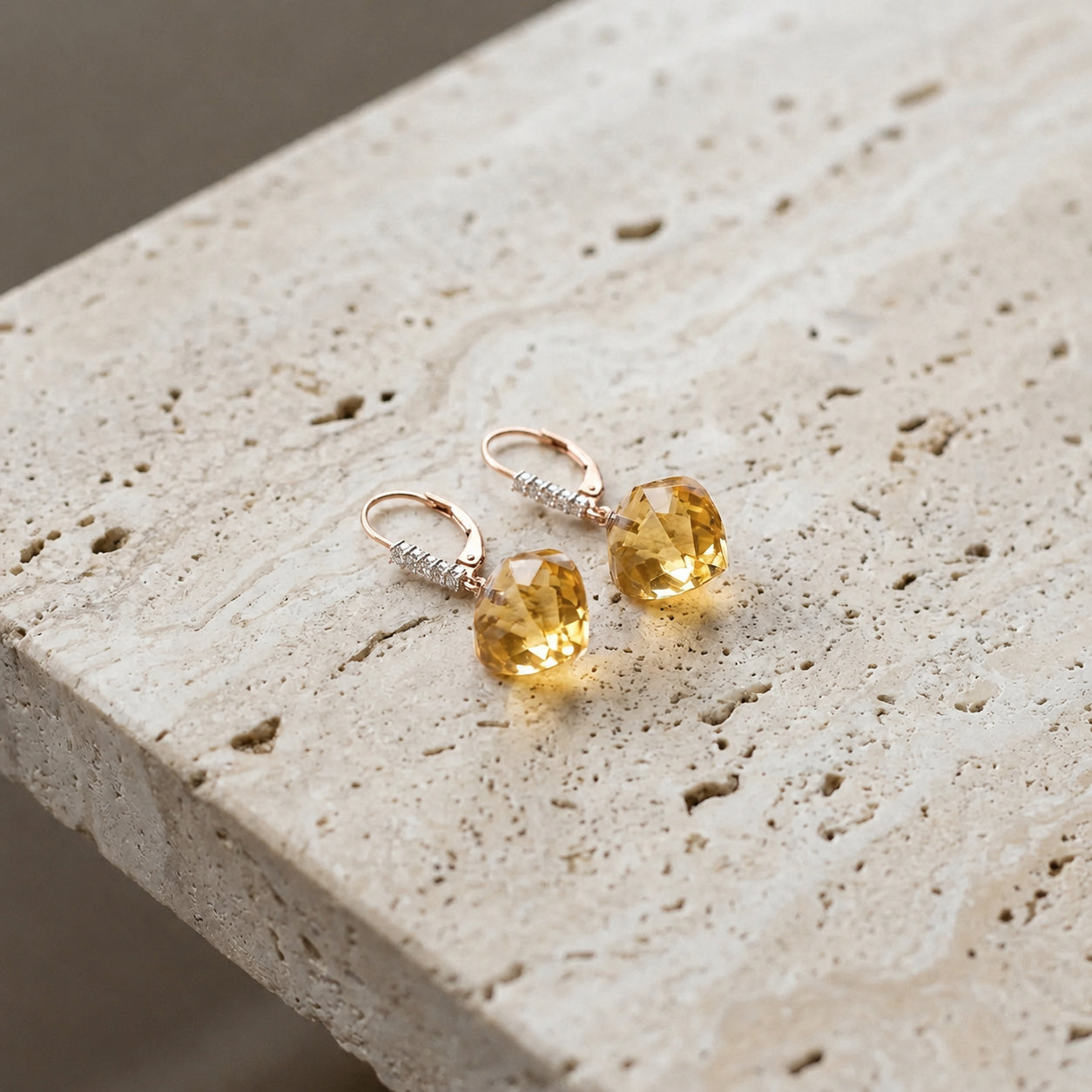 Rose Gold Earrings Green Amethyst 10K — Stella