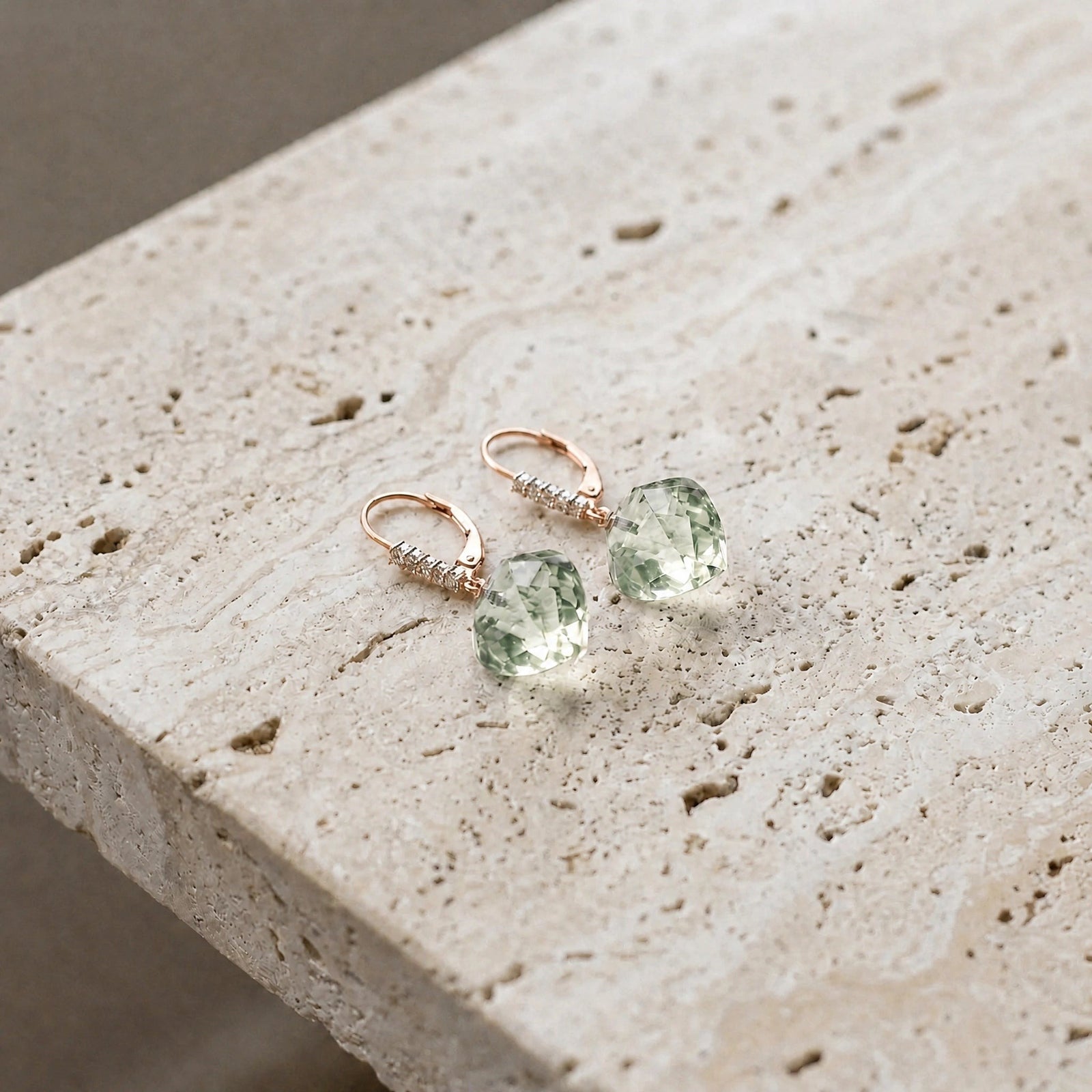 Rose Gold Earrings Green Amethyst 10K — Stella