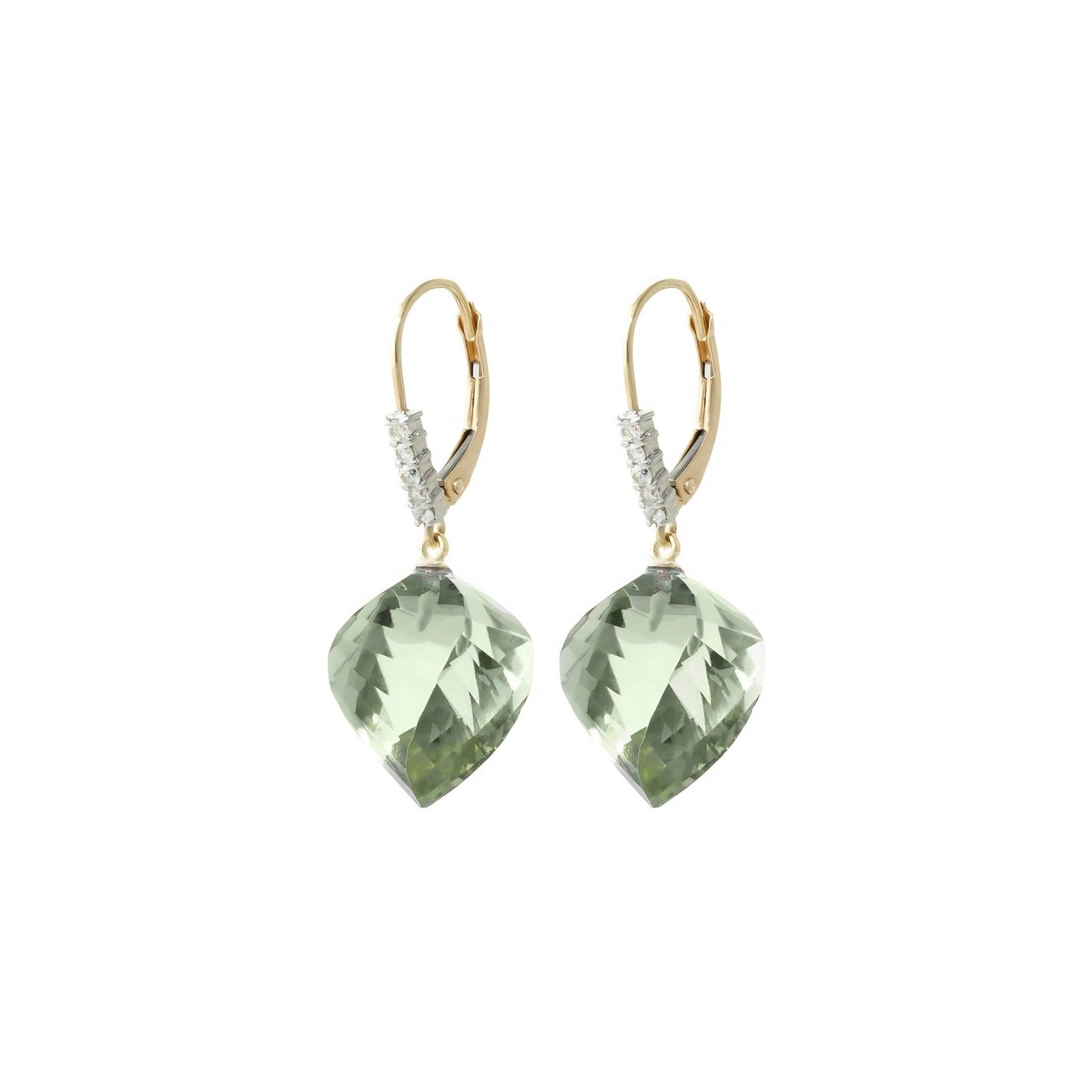Yellow Gold Earrings Green Amethyst 10K — Stella