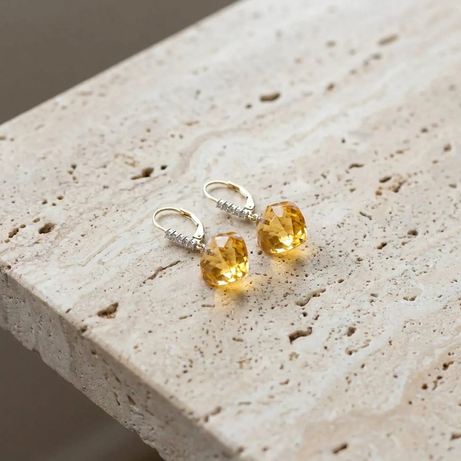 Yellow Gold Earrings Green Amethyst 10K — Stella