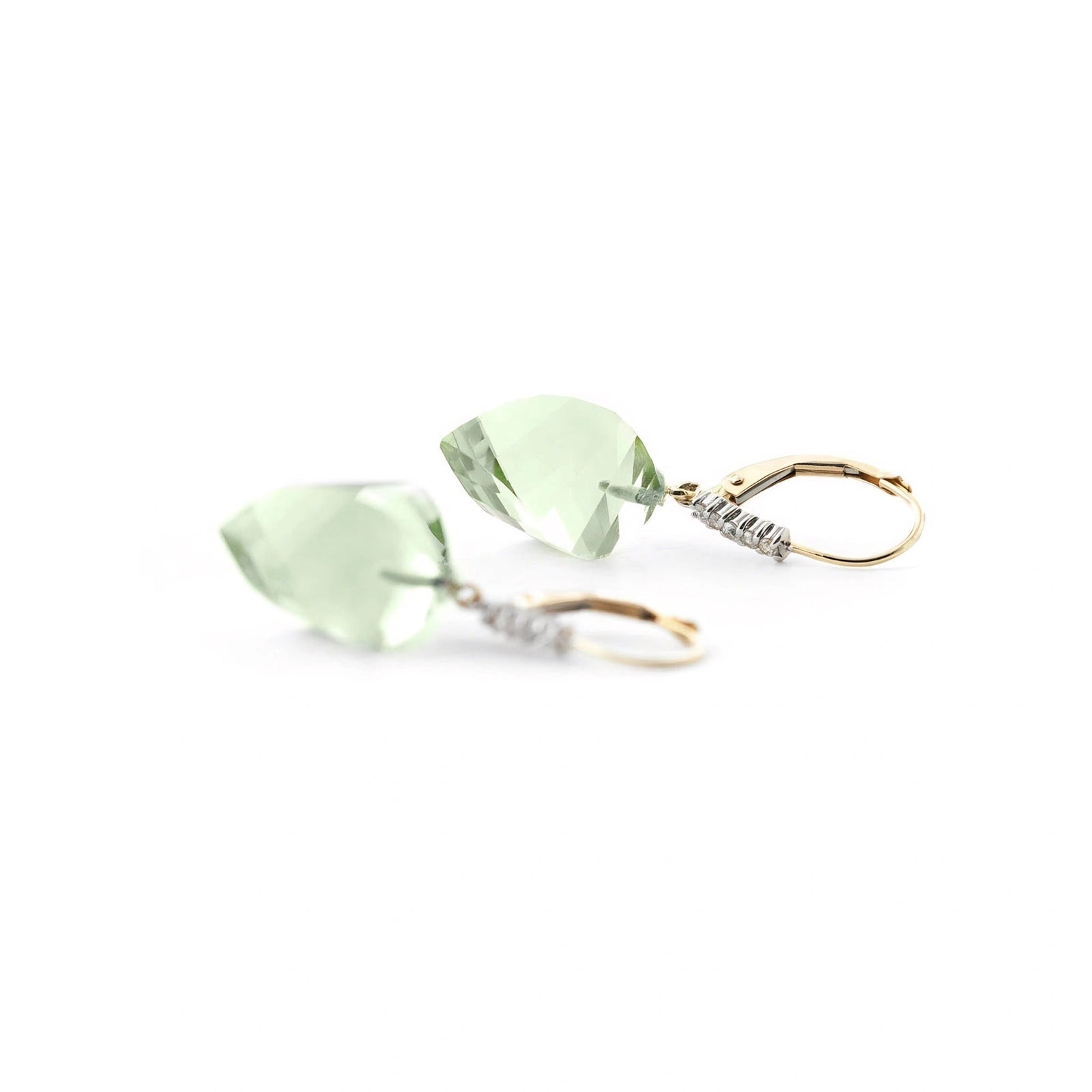 Yellow Gold Earrings Green Amethyst 10K — Stella