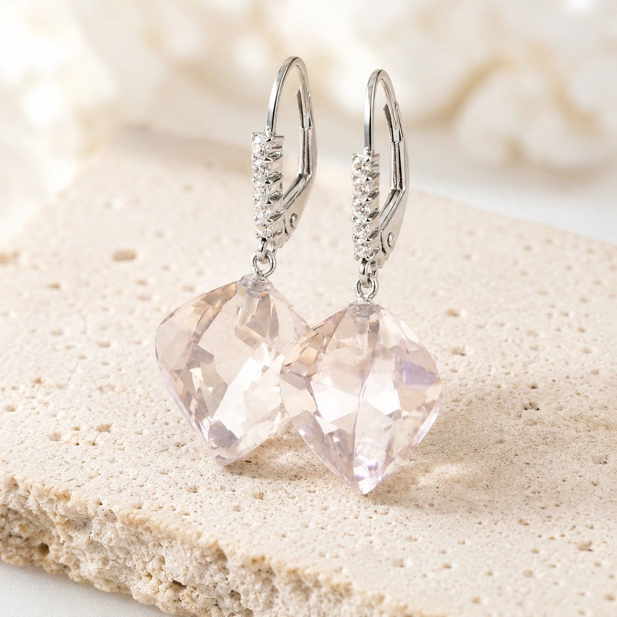 White Gold Earrings White Topaz 10K — Stella