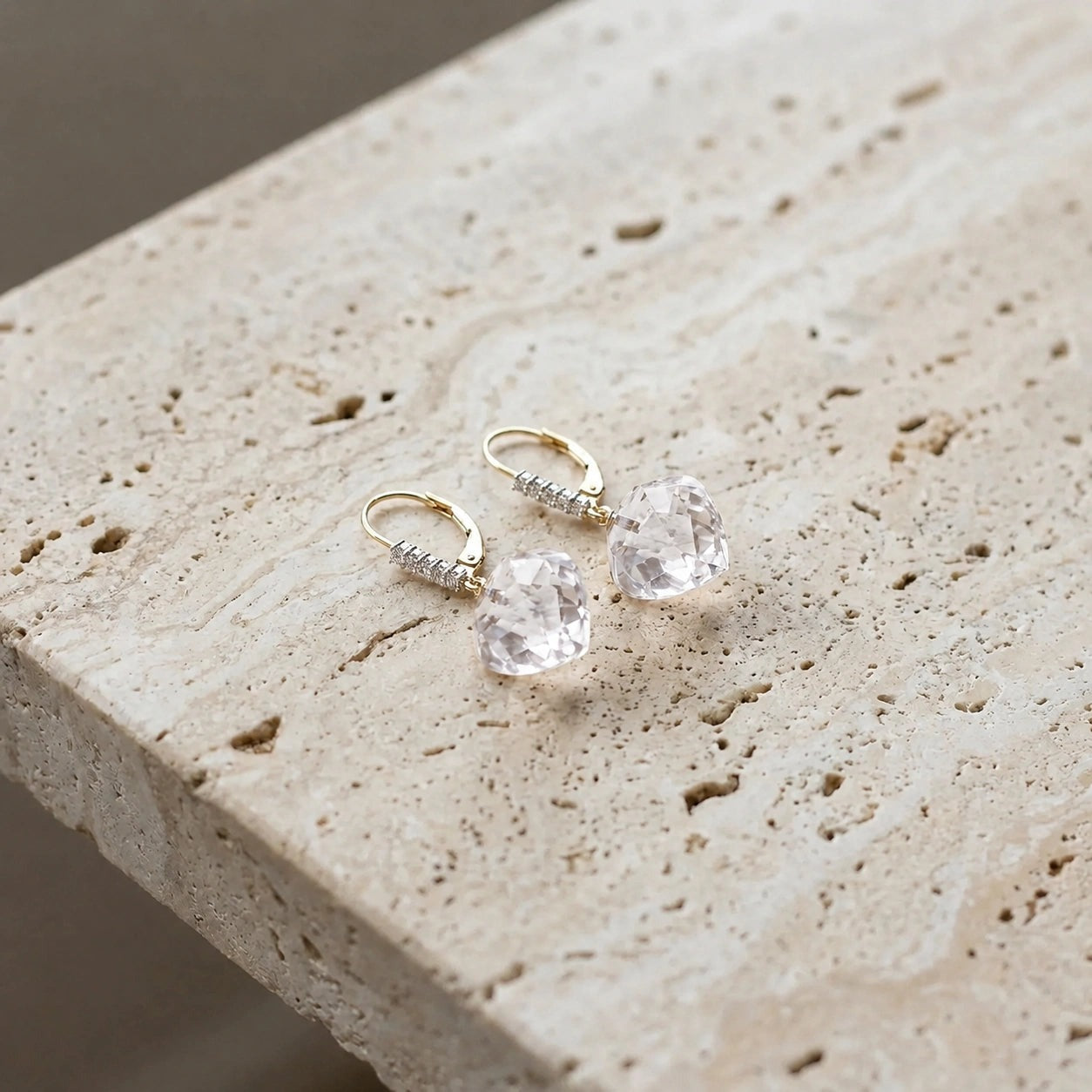 Yellow Gold Earrings White Topaz 10K — Stella