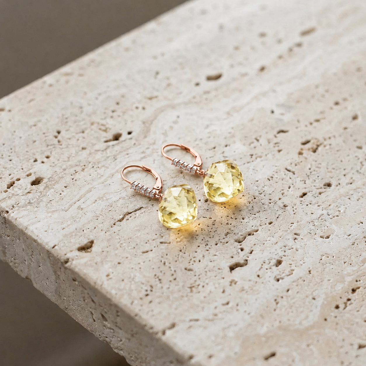 Rose Gold Earrings Lemon Quartz 10K — Stella