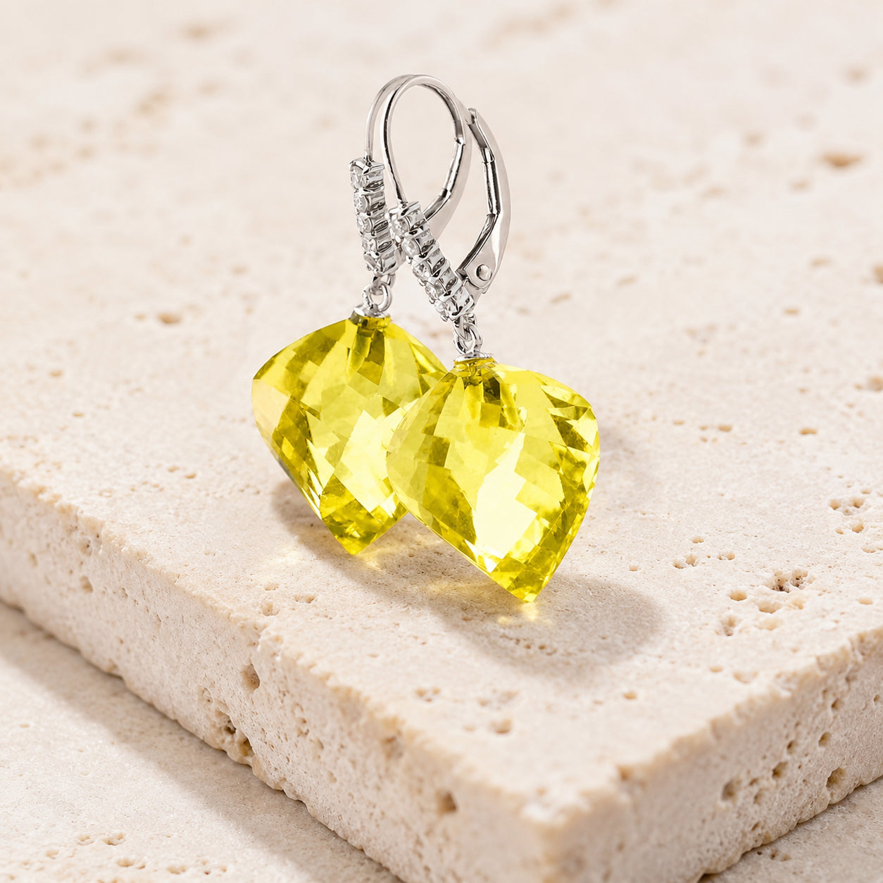 White Gold Earrings Lemon Quartz 10K — Stella