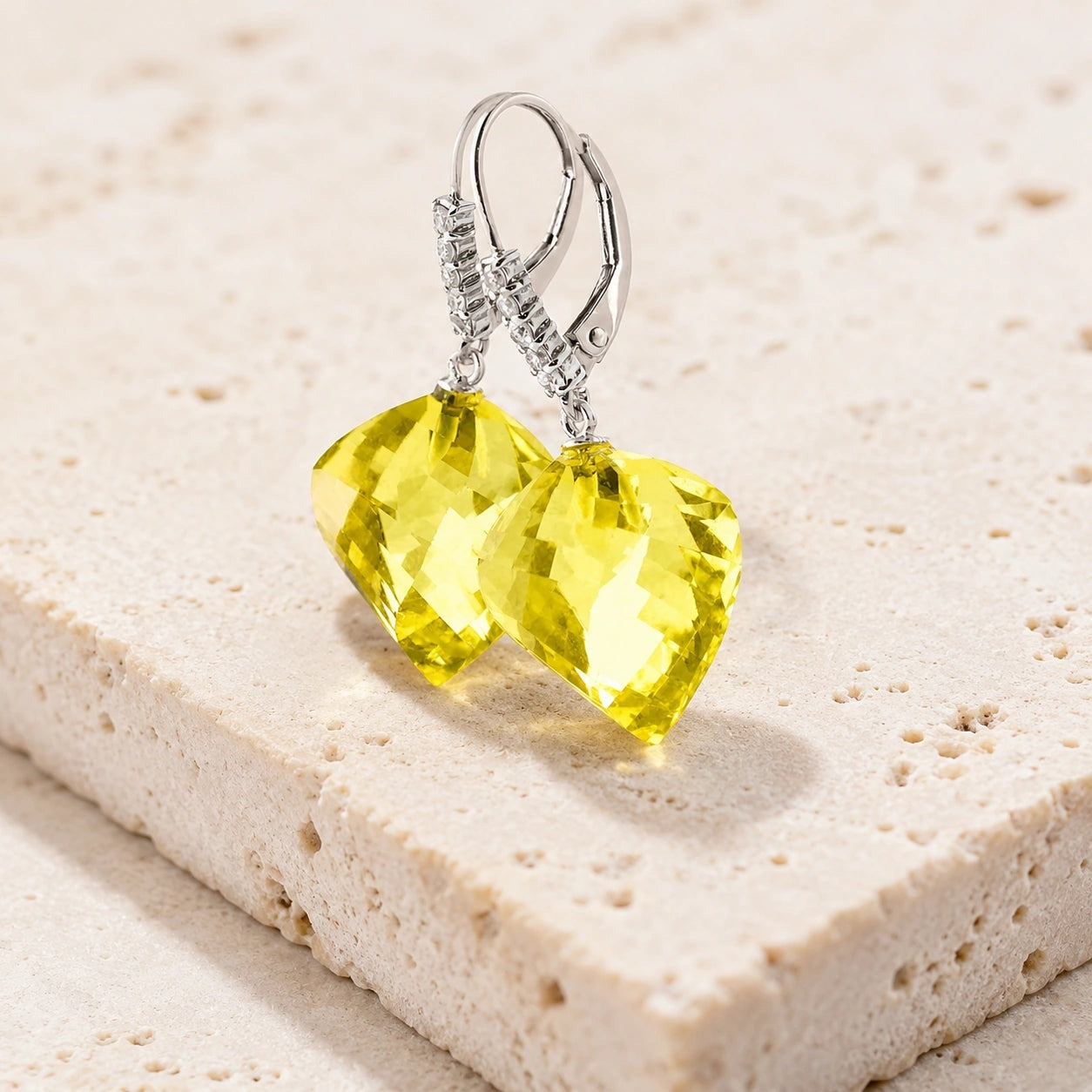 White Gold Earrings Lemon Quartz 10K — Stella