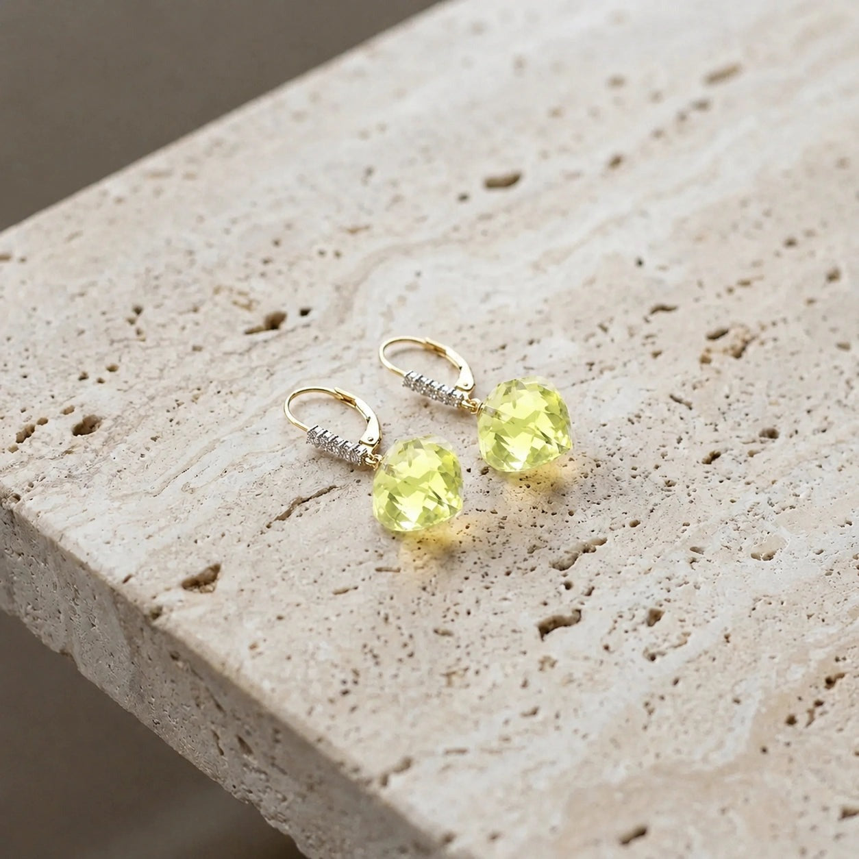 Yellow Gold Earrings Lemon Quartz 10K — Stella