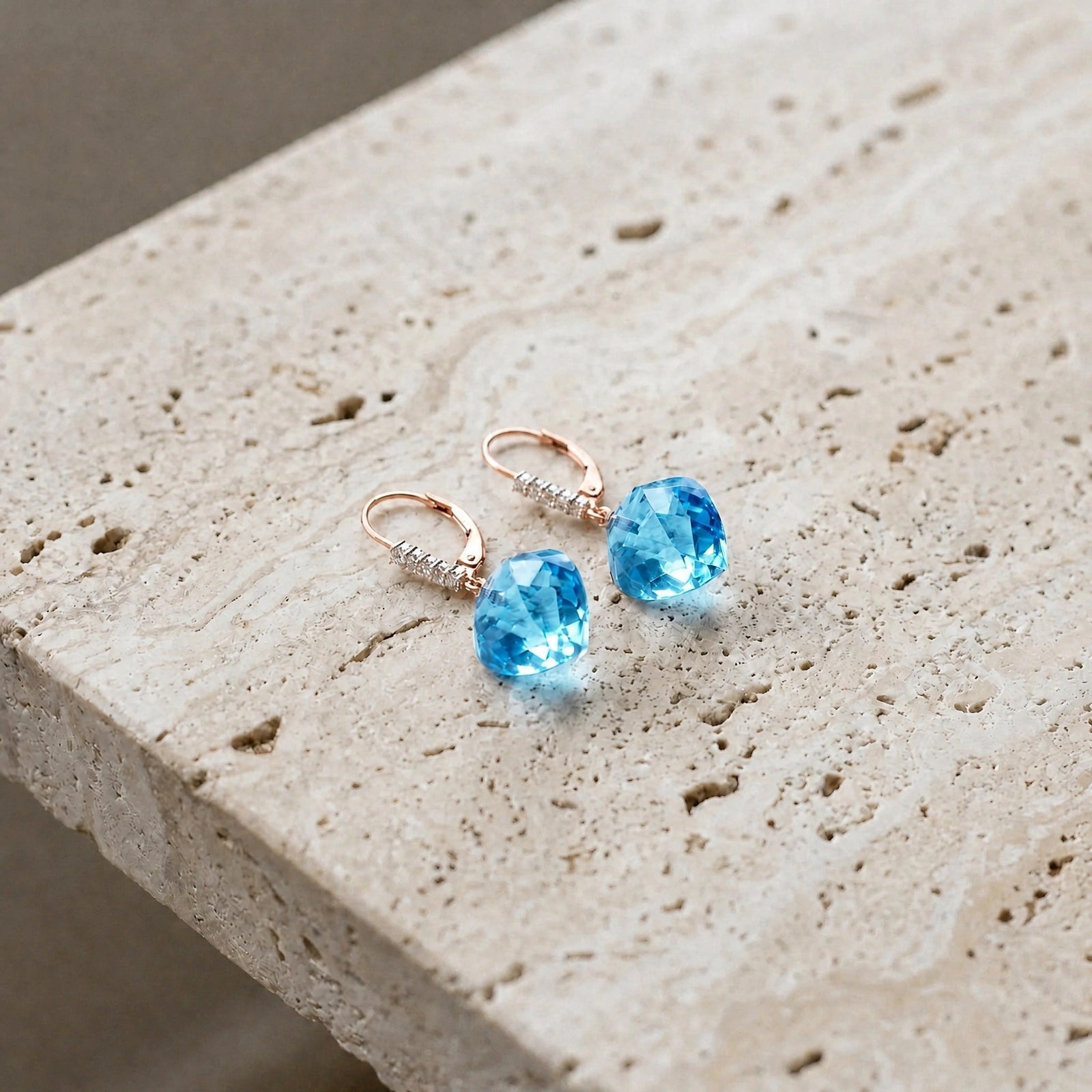 Rose Gold Earrings Blue Topaz 10K — Stella