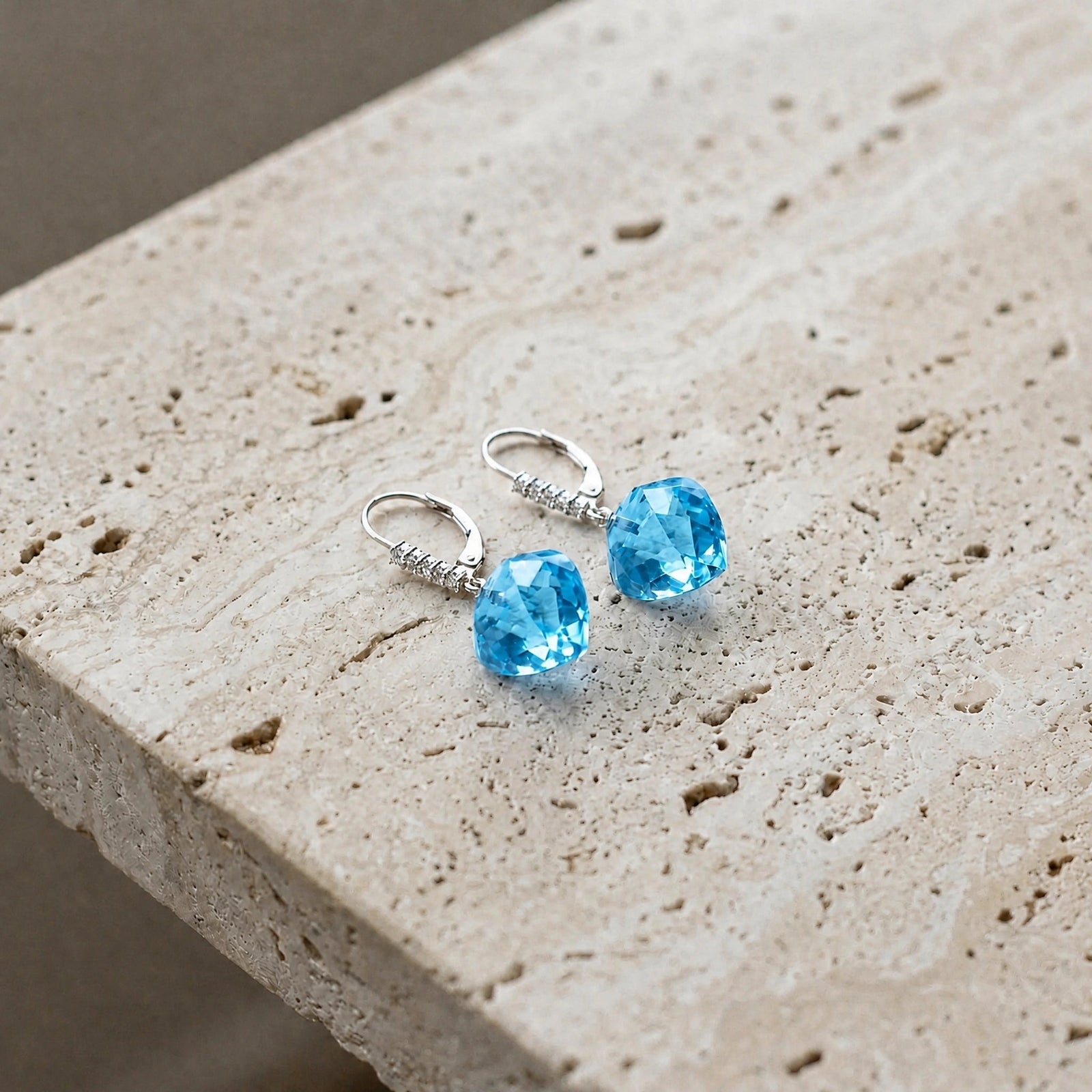 White Gold Earrings Blue Topaz 10K — Stella