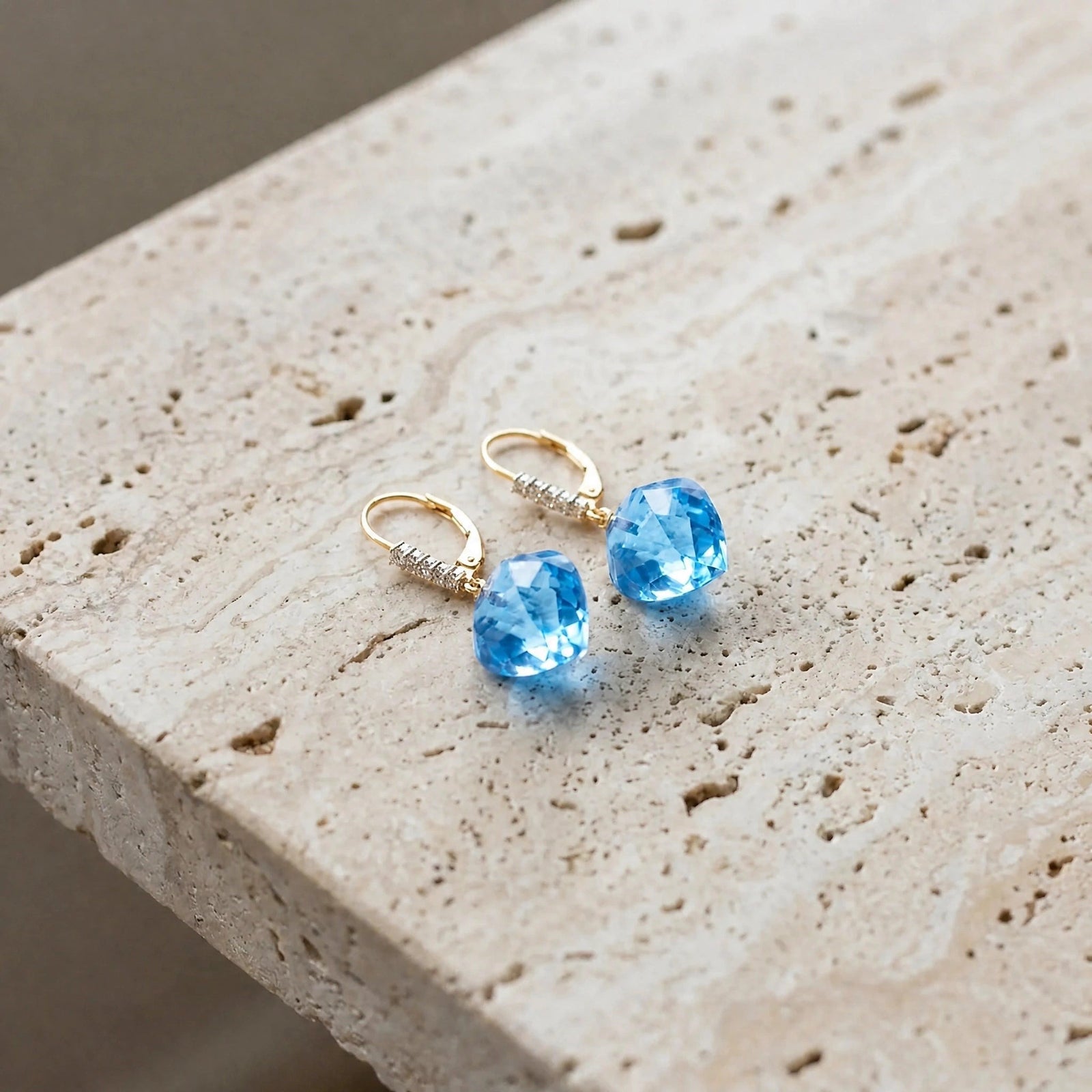 Yellow Gold Earrings Blue Topaz 10K — Stella