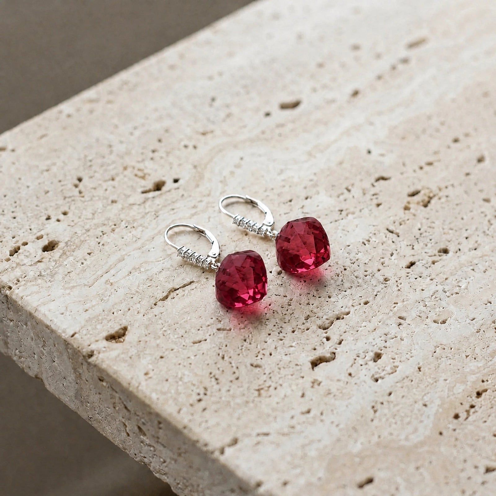 White Gold Earrings Ruby 10K — Stella