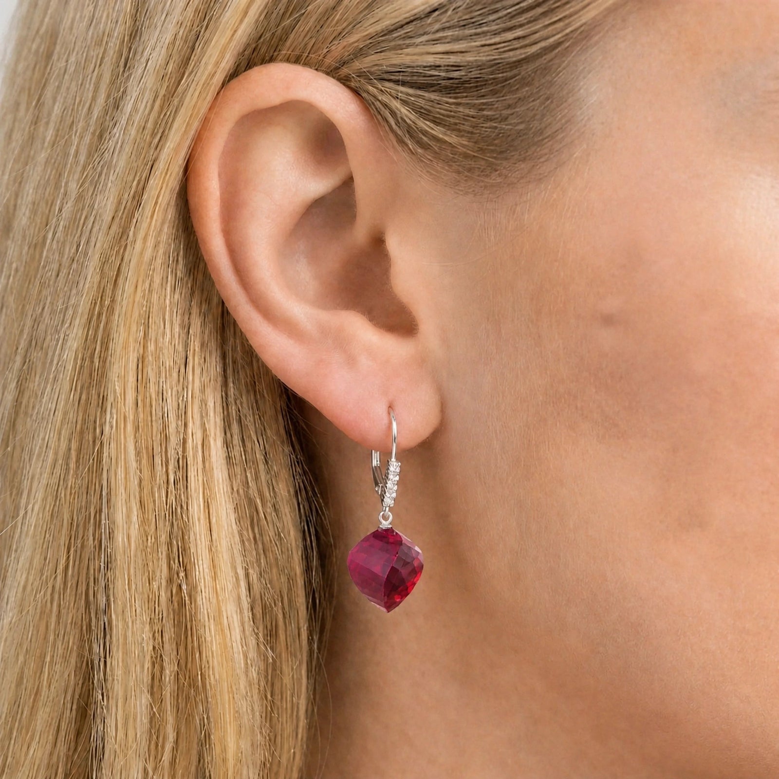 White Gold Earrings Ruby 10K — Stella