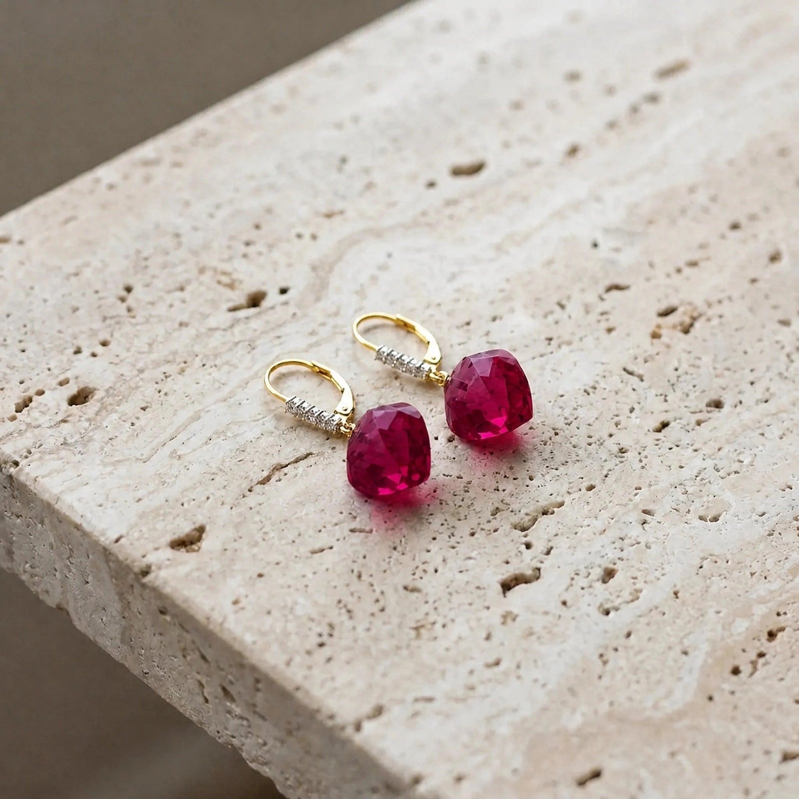 Yellow Gold Earrings Ruby 10K — Stella
