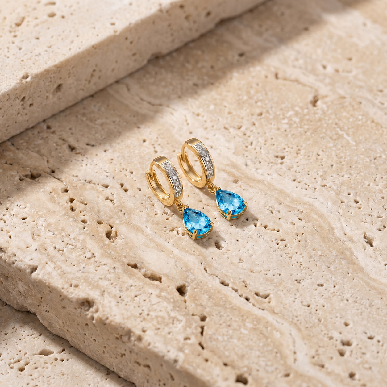 Yellow Gold Reverie Earrings Blue Topaz 10K — Gianna