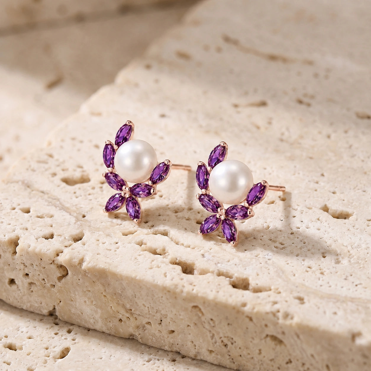 Rose Gold Pearl & Amethyst — Mariaambra