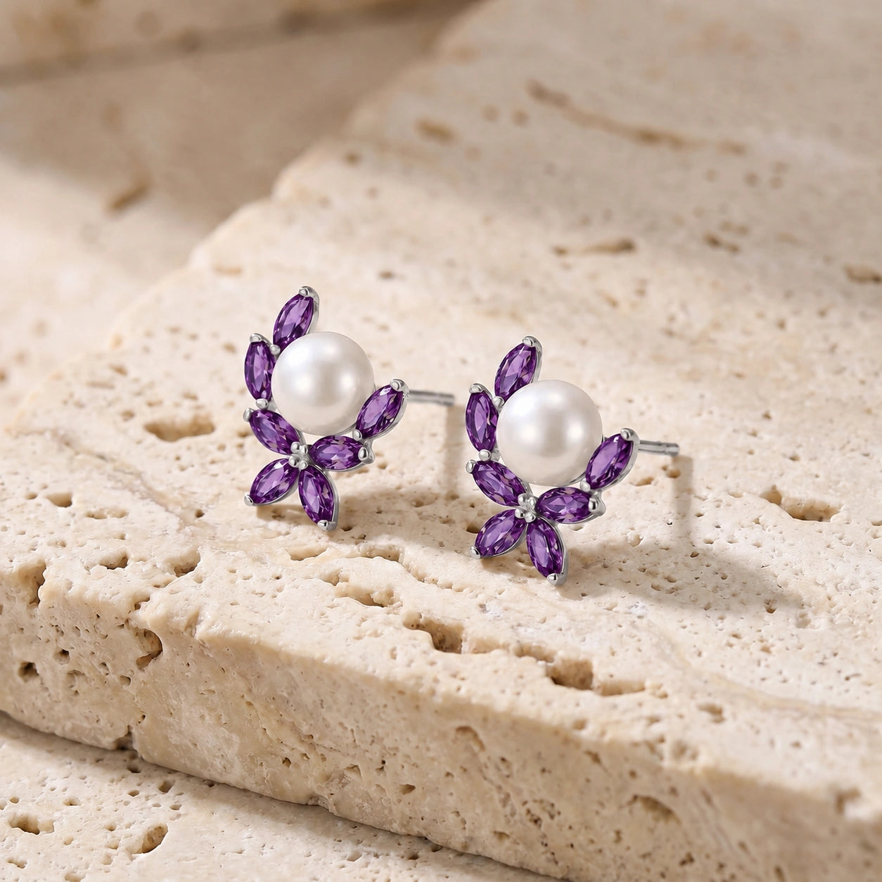 White Gold Pearl & Amethyst — Mariaambra