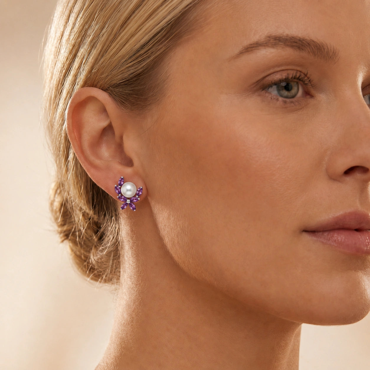 White Gold Pearl & Amethyst — Mariaambra