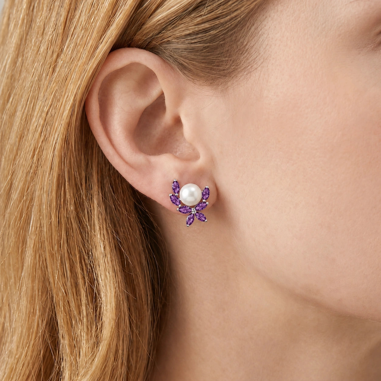 White Gold Pearl & Amethyst — Mariaambra