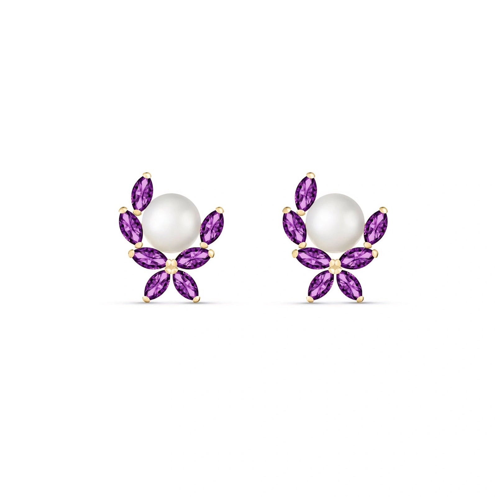 Yellow Gold Pearl & Amethyst — Mariaambra