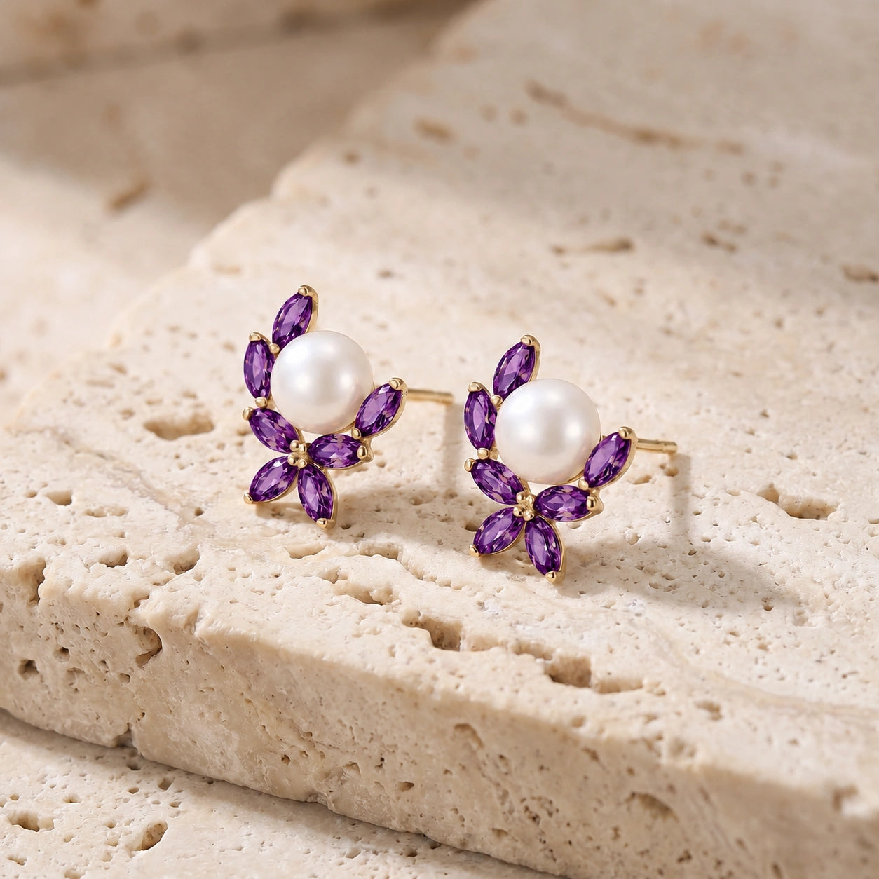 Yellow Gold Pearl & Amethyst — Mariaambra