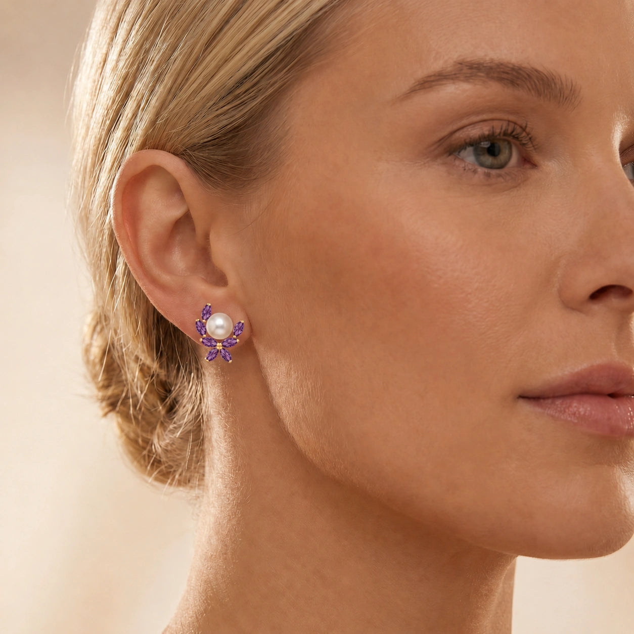 Yellow Gold Pearl & Amethyst — Mariaambra