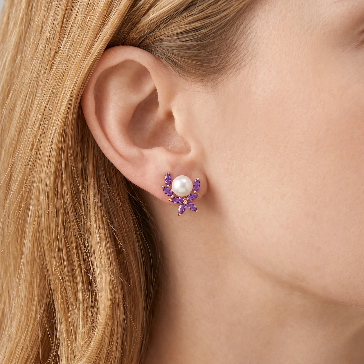 Yellow Gold Pearl & Amethyst — Mariaambra