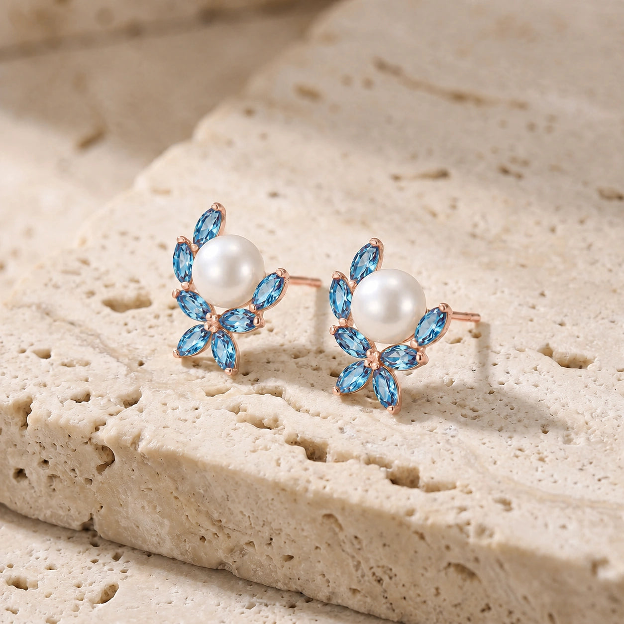 Rose Gold Pearl & Blue Topaz — Mariaambra