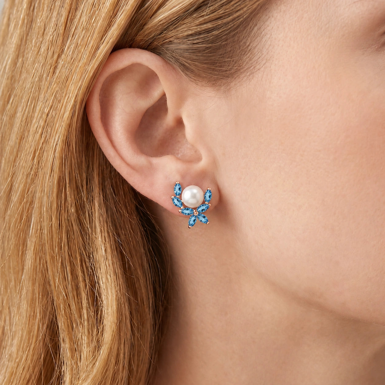 Rose Gold Pearl & Blue Topaz — Mariaambra