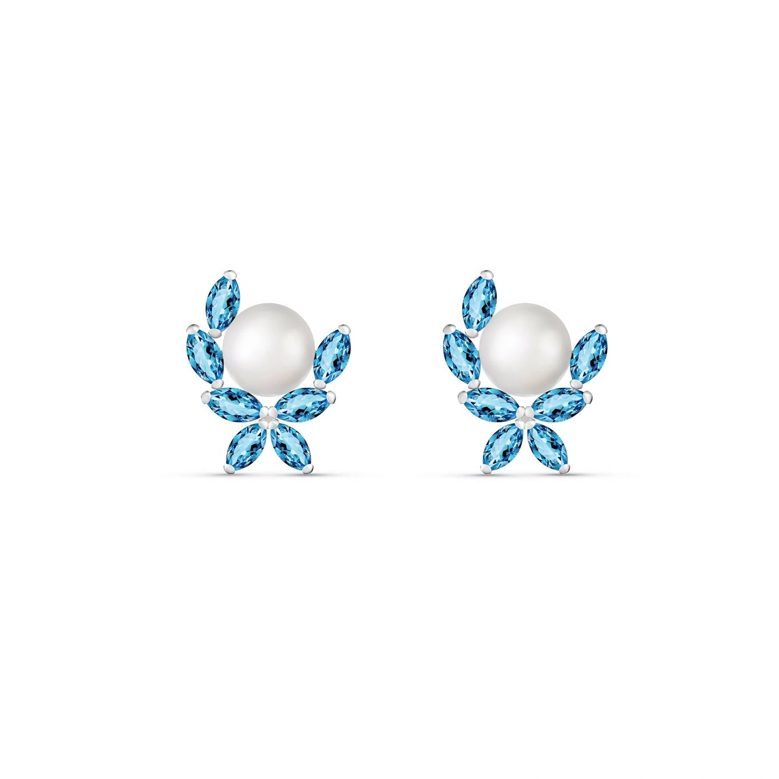 White Gold Pearl & Blue Topaz — Mariaambra