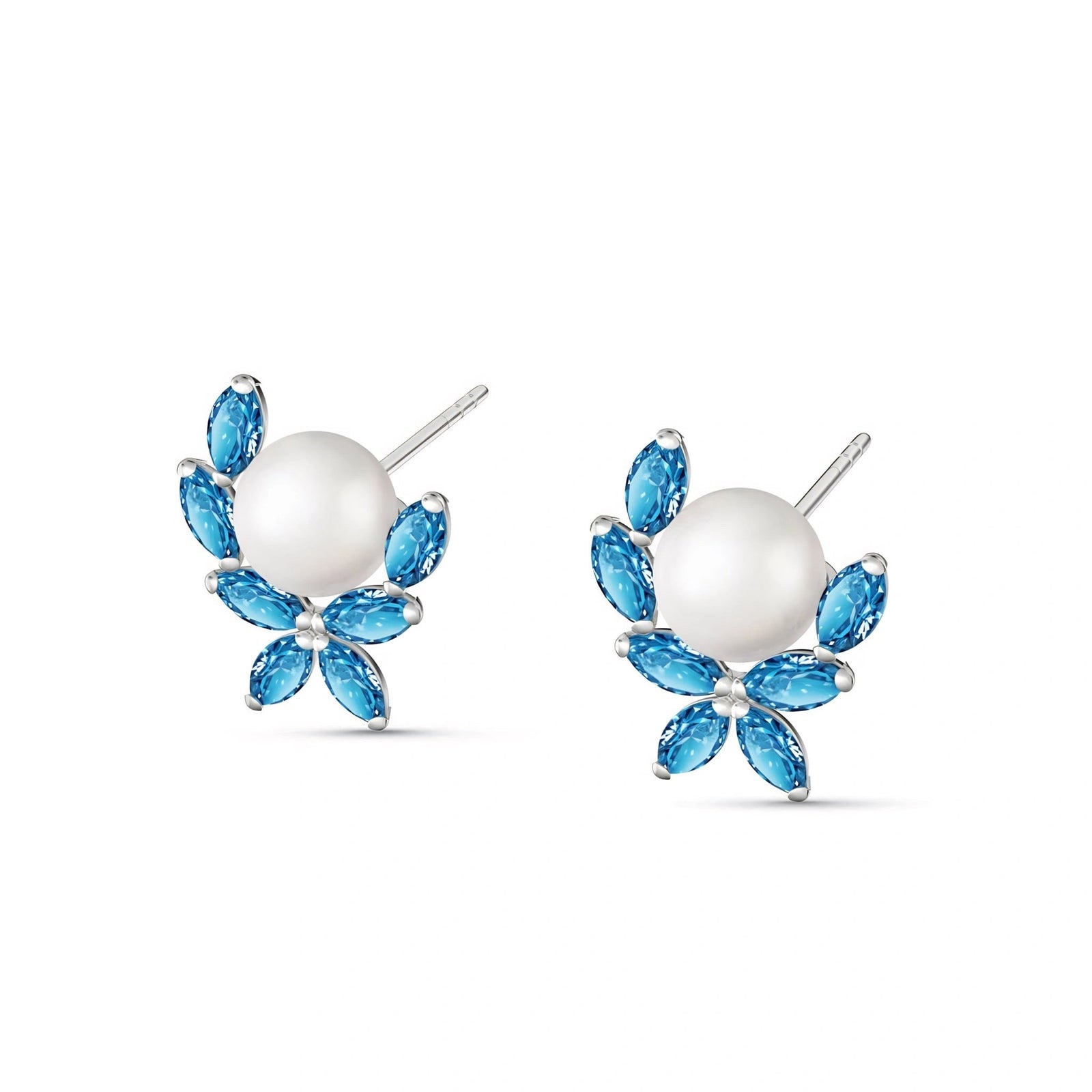 White Gold Pearl & Blue Topaz — Mariaambra