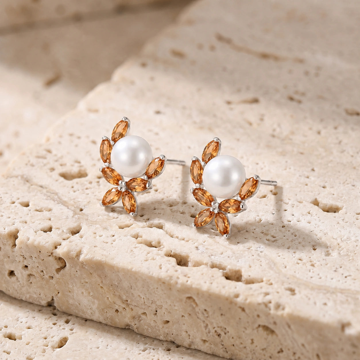 White Gold Pearl & Citrine — Mariaambra