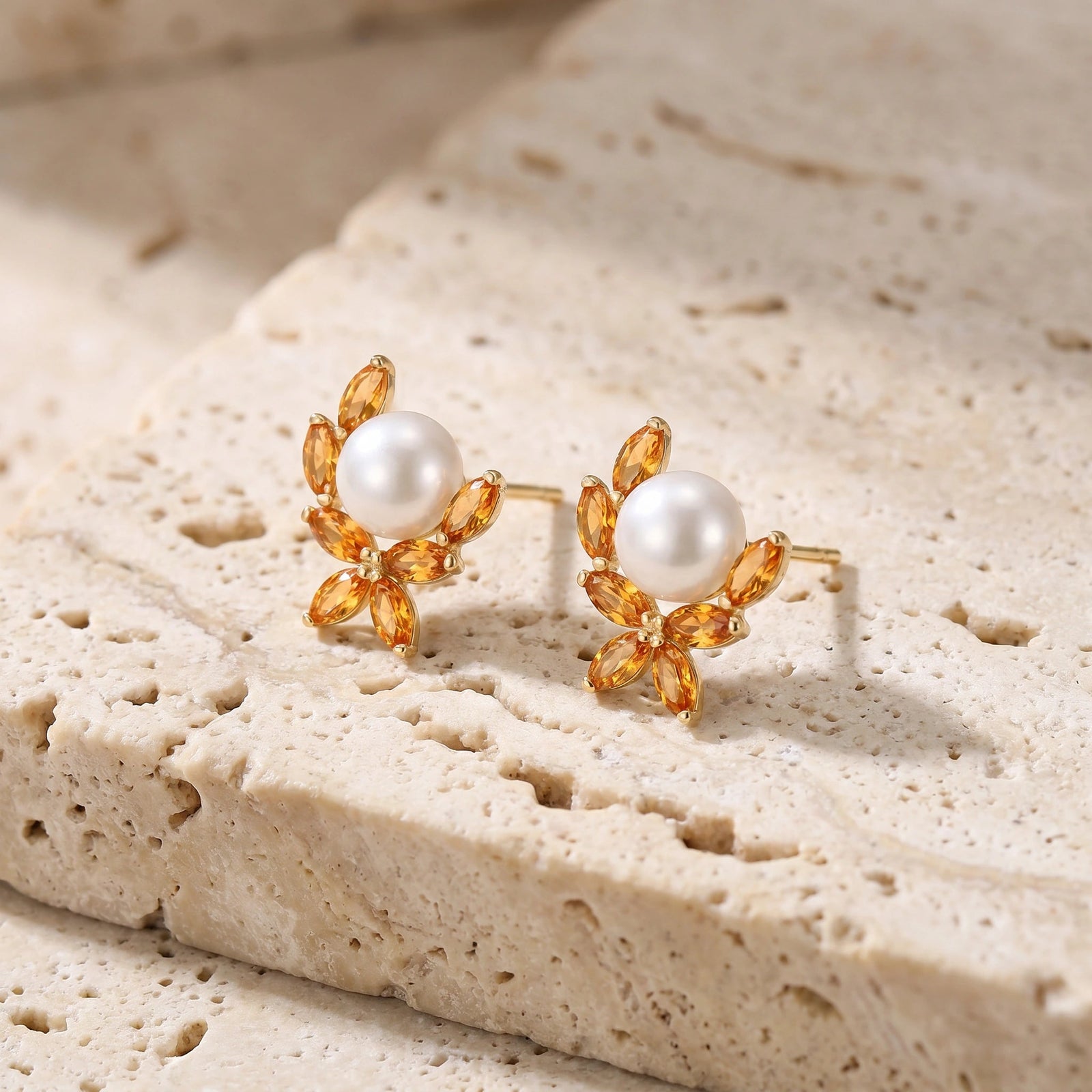 Yellow Gold Pearl & Citrine — Mariaambra
