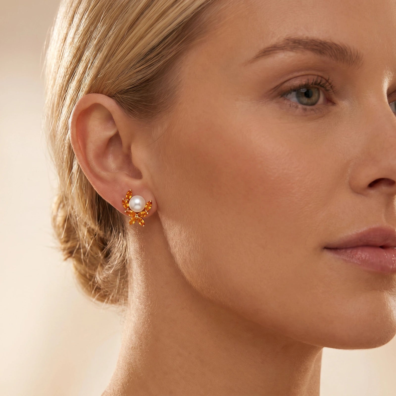 Yellow Gold Pearl & Citrine — Mariaambra