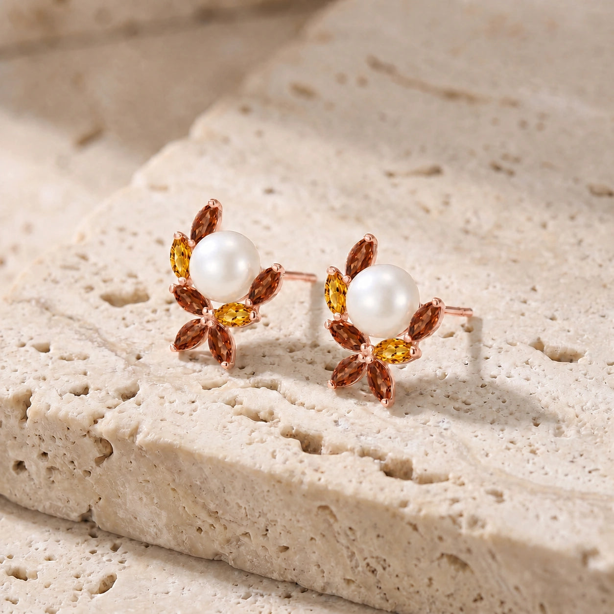 Rose Gold Pearl & Garnet & Citrine — Mariaambra