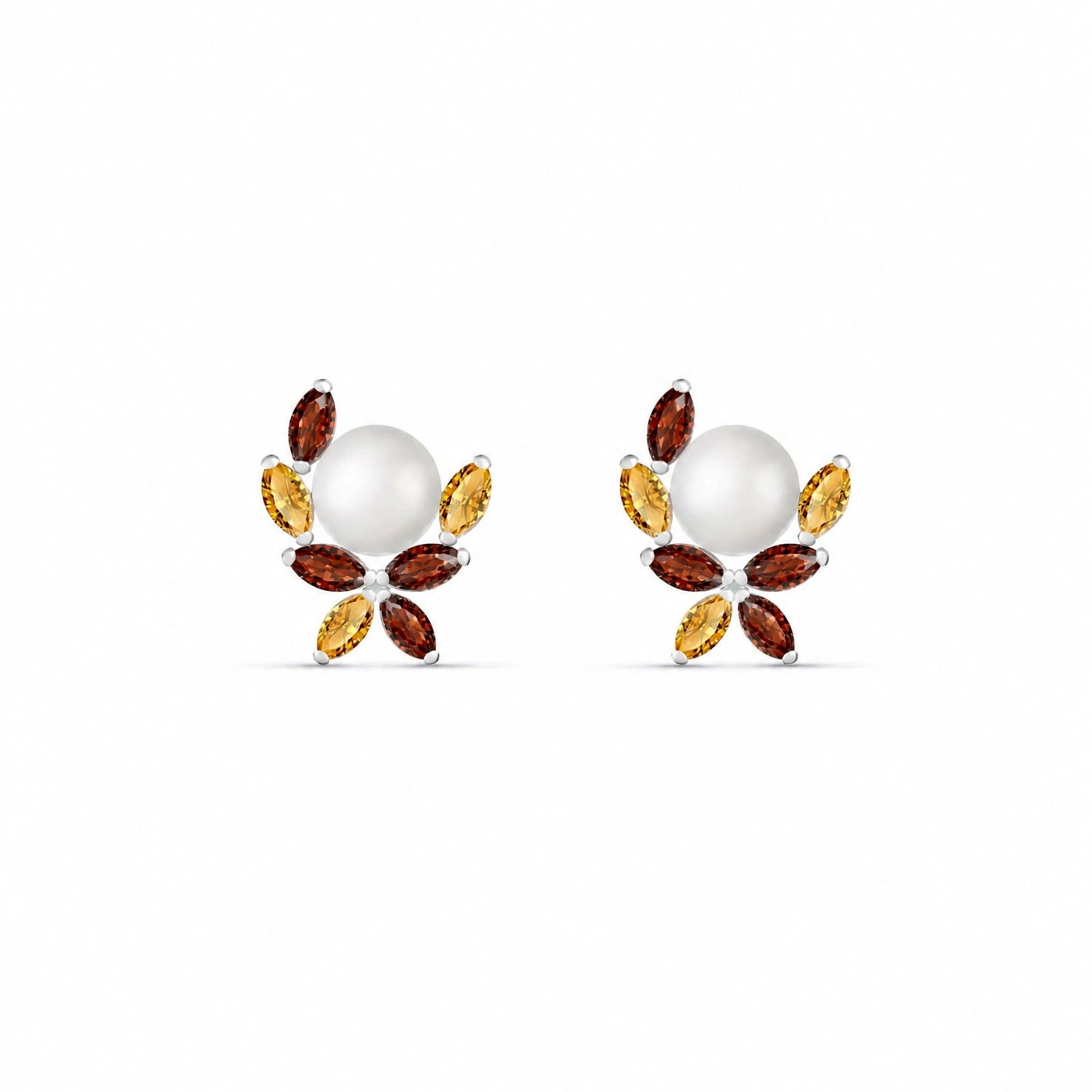 White Gold Pearl & Garnet & Citrine — Mariaambra