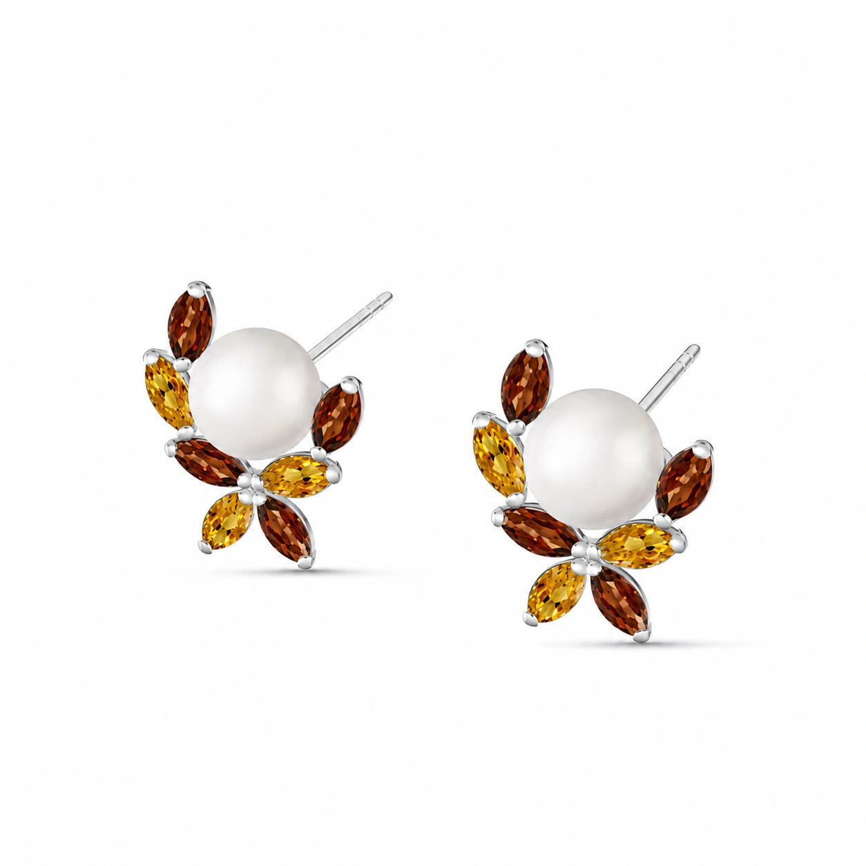 White Gold Pearl & Garnet & Citrine — Mariaambra