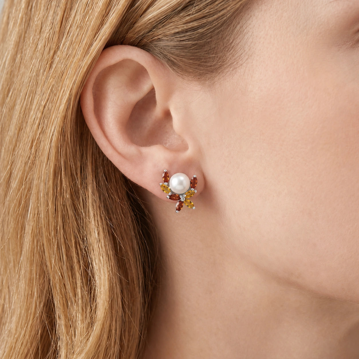 White Gold Pearl & Garnet & Citrine — Mariaambra