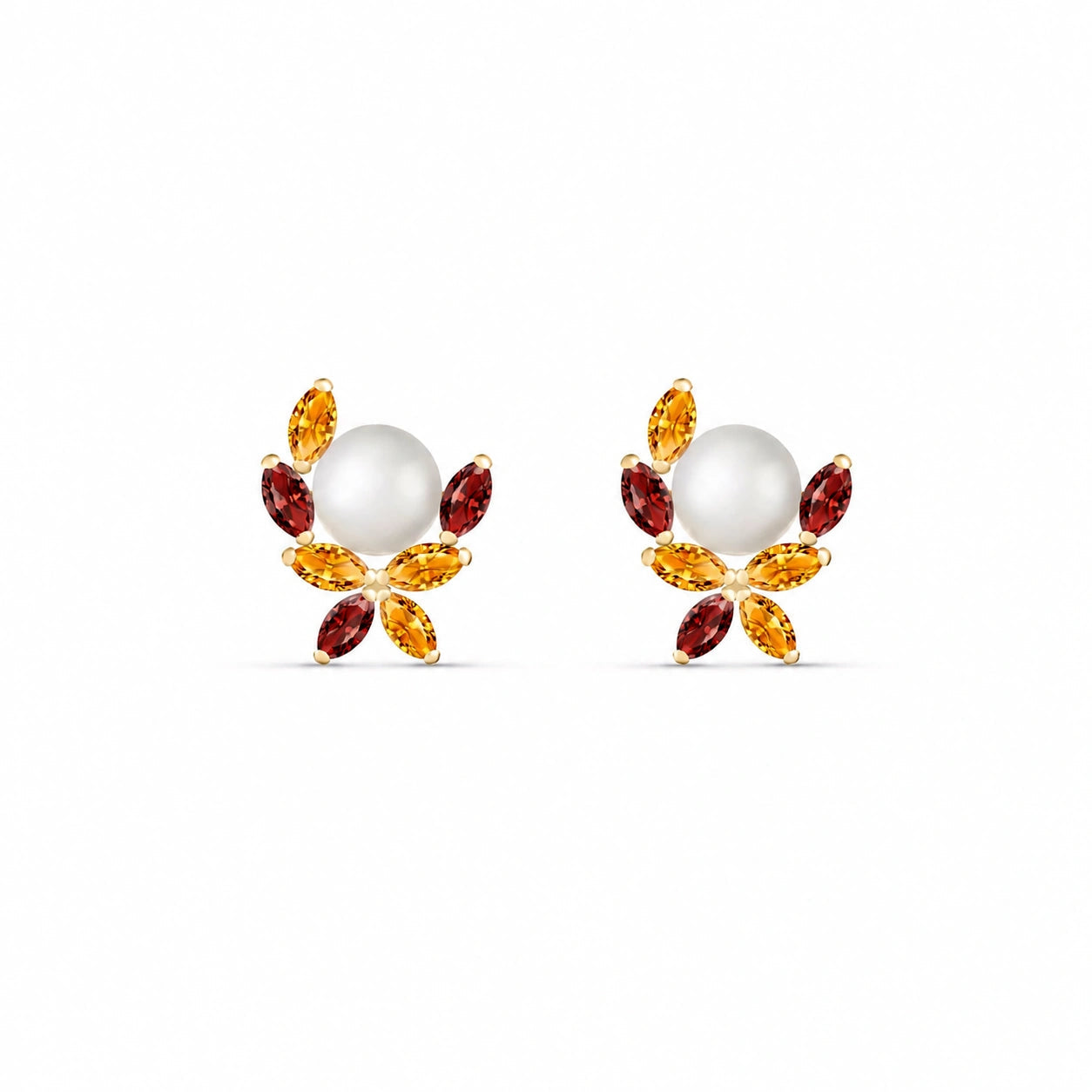 Yellow Gold Pearl & Garnet & Citrine — Mariaambra
