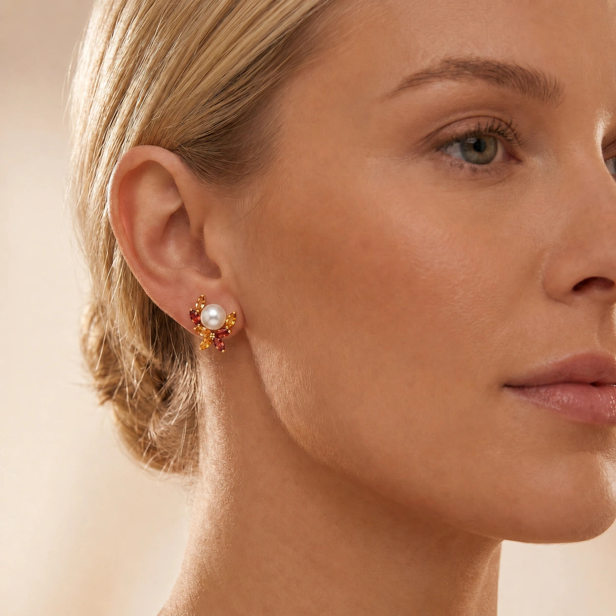 Yellow Gold Pearl & Garnet & Citrine — Mariaambra