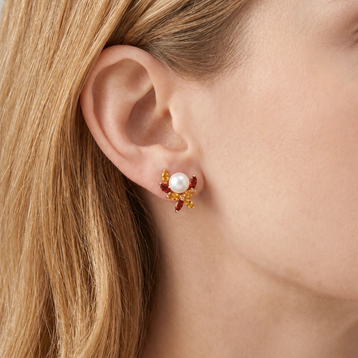 Yellow Gold Pearl & Garnet & Citrine — Mariaambra