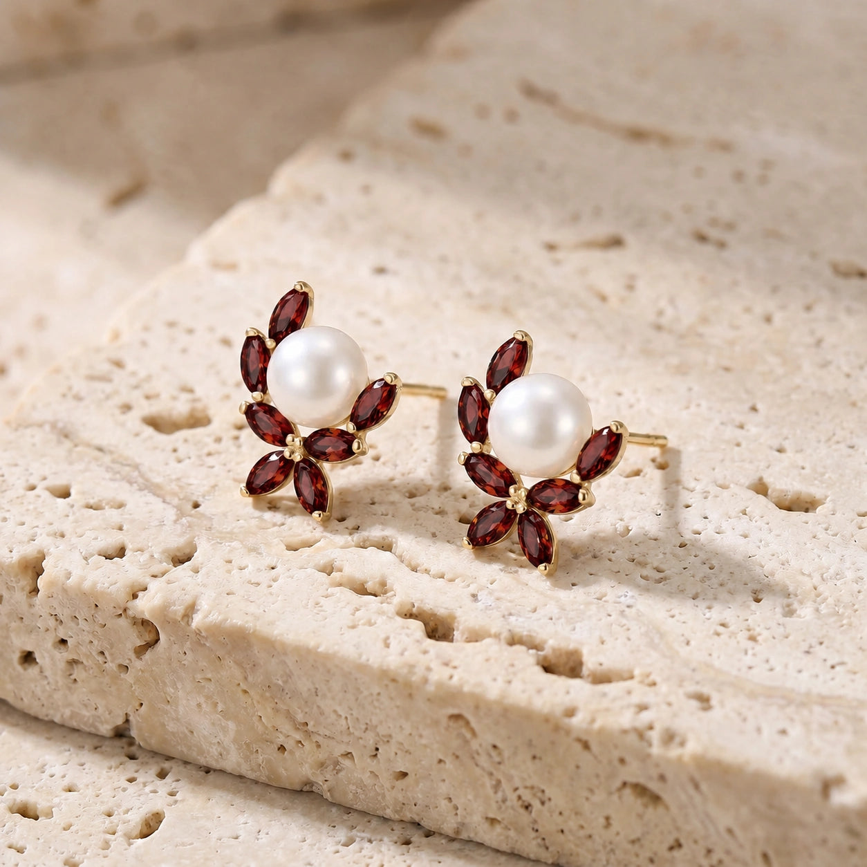 Yellow Gold Pearl & Garnet — Mariaambra