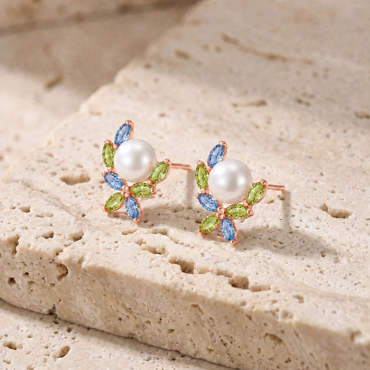 Rose Gold Pearl & Peridot & Blue Topaz — Mariaambra