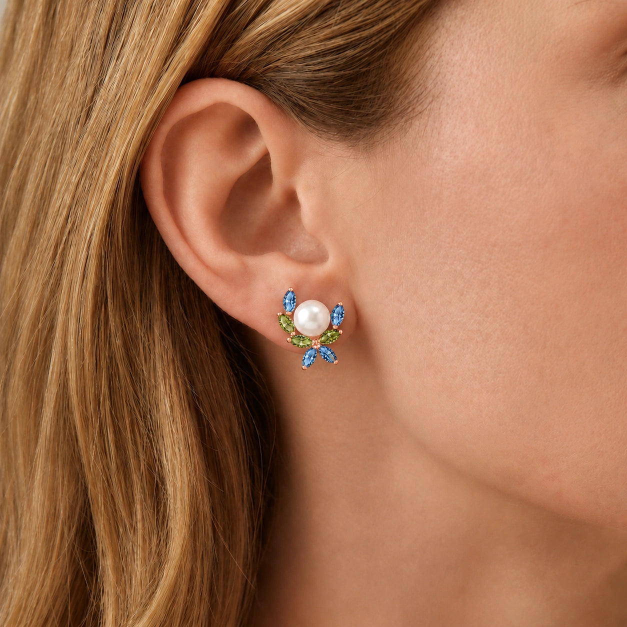 Rose Gold Pearl & Peridot & Blue Topaz — Mariaambra