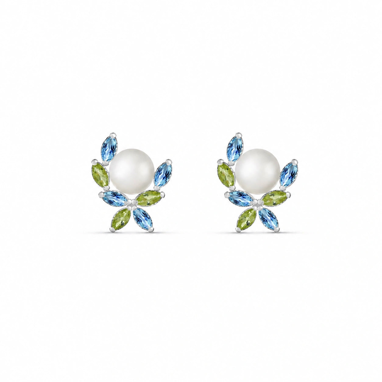 White Gold Pearl & Peridot & Blue Topaz — Mariaambra
