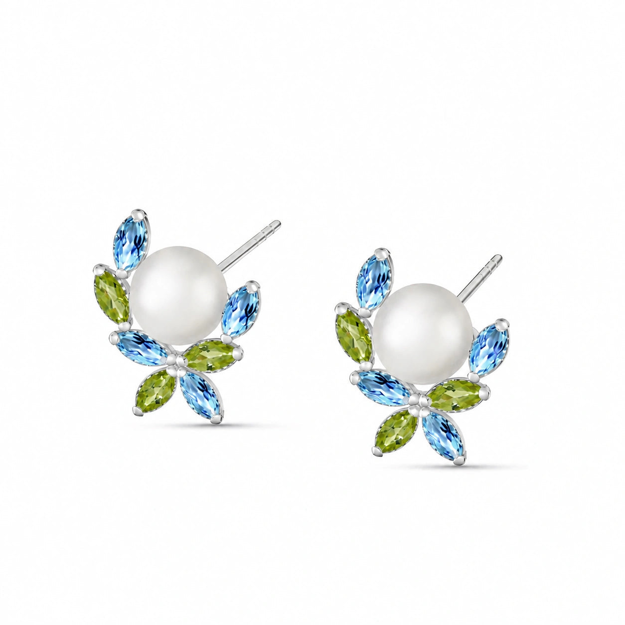 White Gold Pearl & Peridot & Blue Topaz — Mariaambra