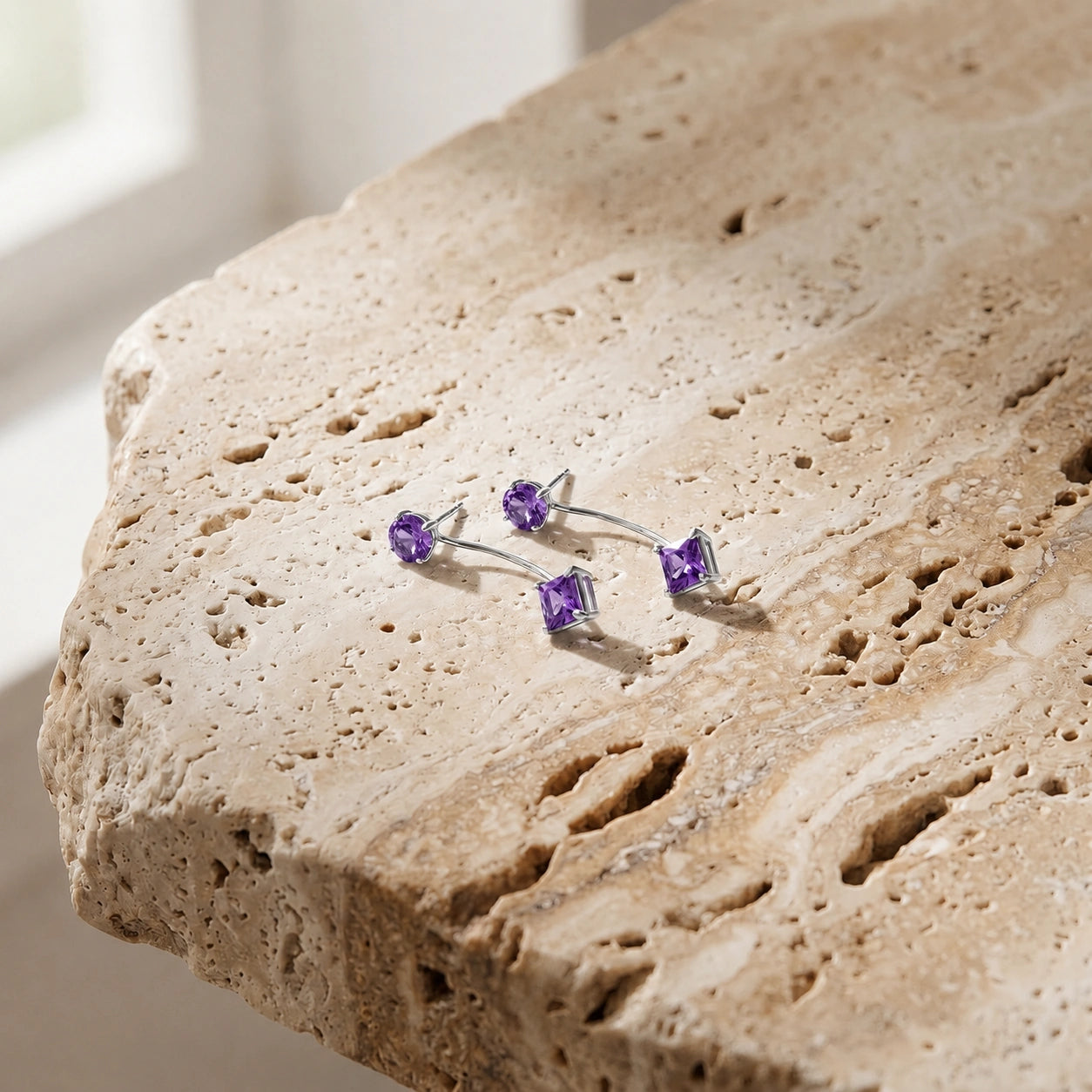 White Gold Eternal Earrings Amethyst 10K — Lina
